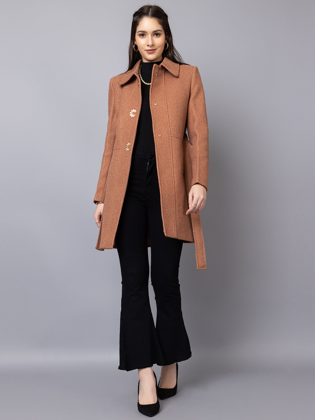 Dlanxa Women Single Breasted Coat With Belt