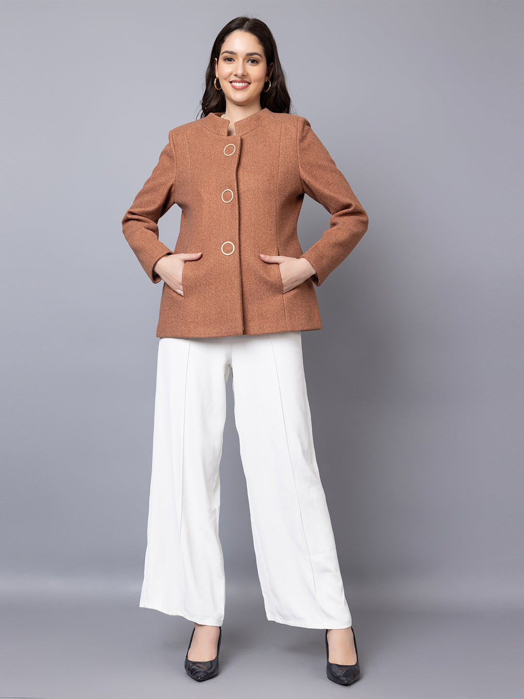 Dlanxa Women Round Button Coat