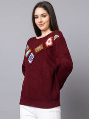 DLANXA Handmade Crochet Round Neck Fullsleeve Top for Women