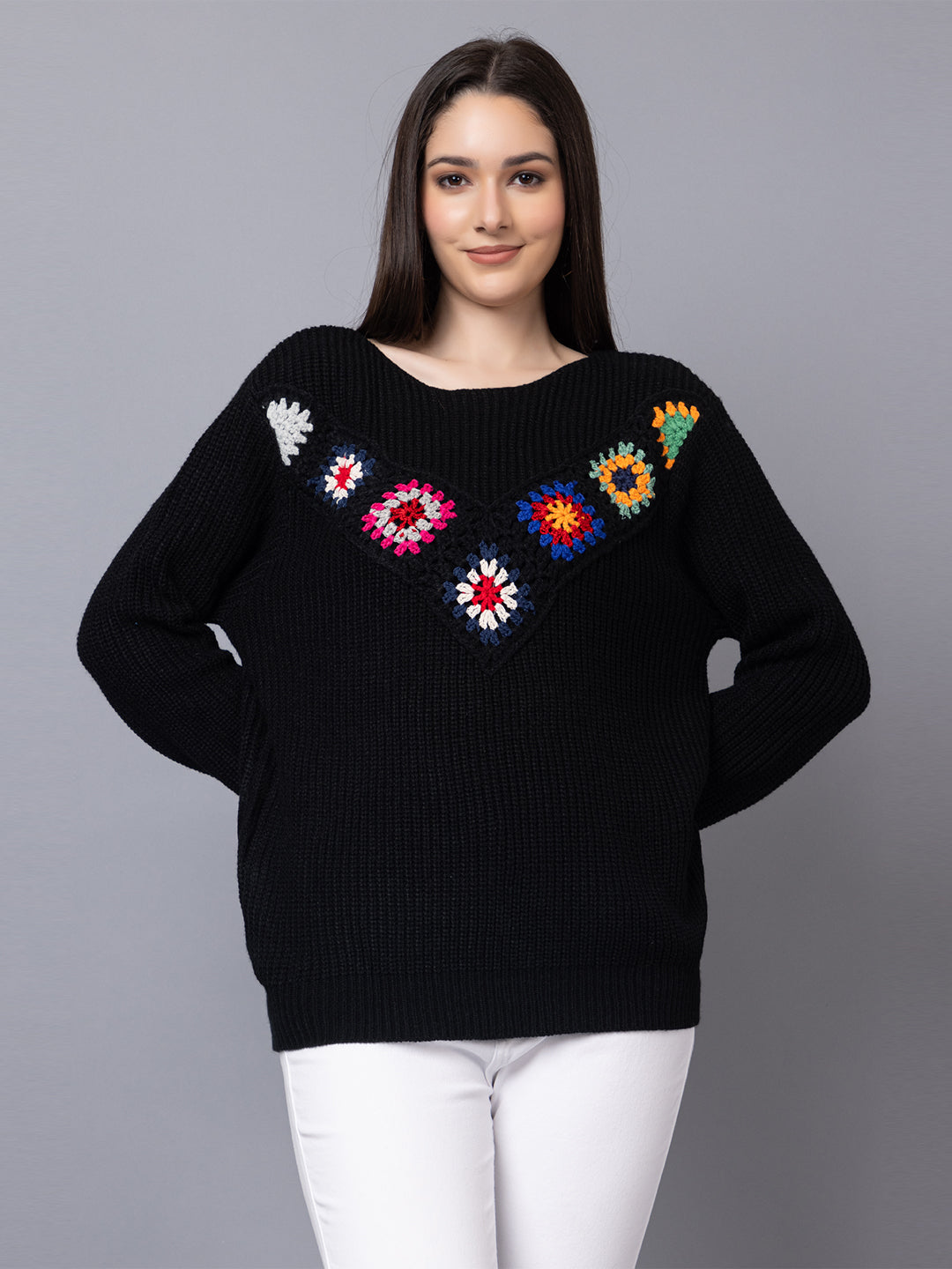 DLANXA Handmade Crochet Round Neck Fullsleeve Top for Women