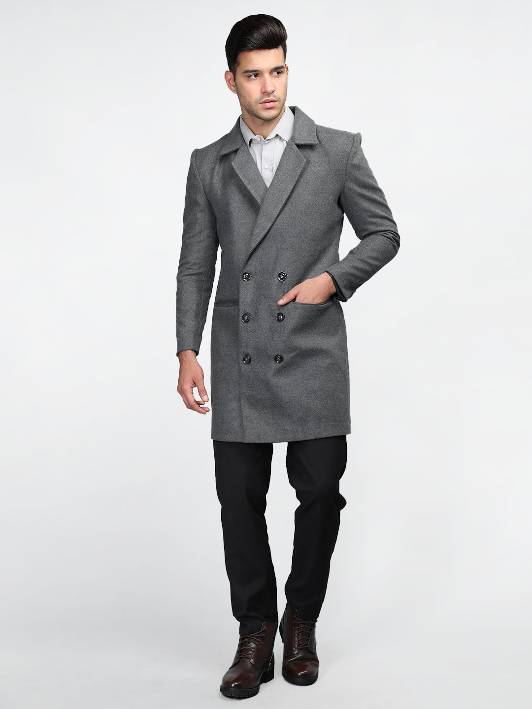 Men Double Breasted Long Coat