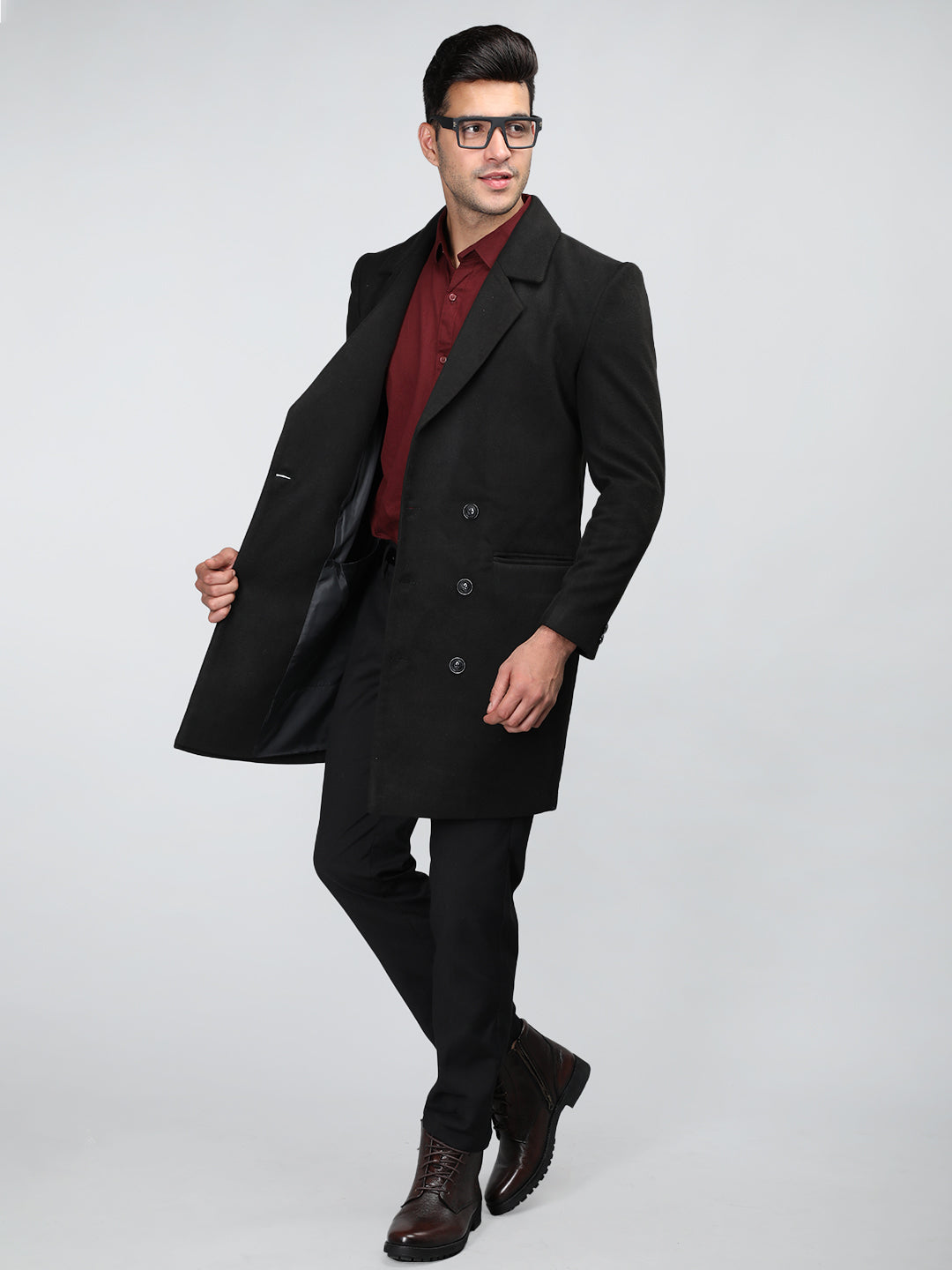 Men Double Breasted Long Coat