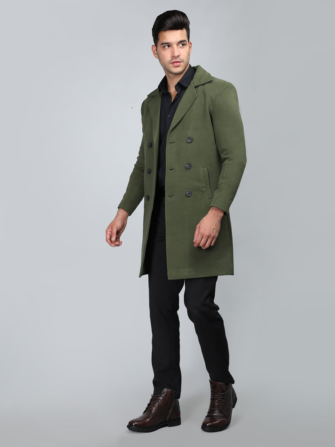 Men Double Breasted Long Coat