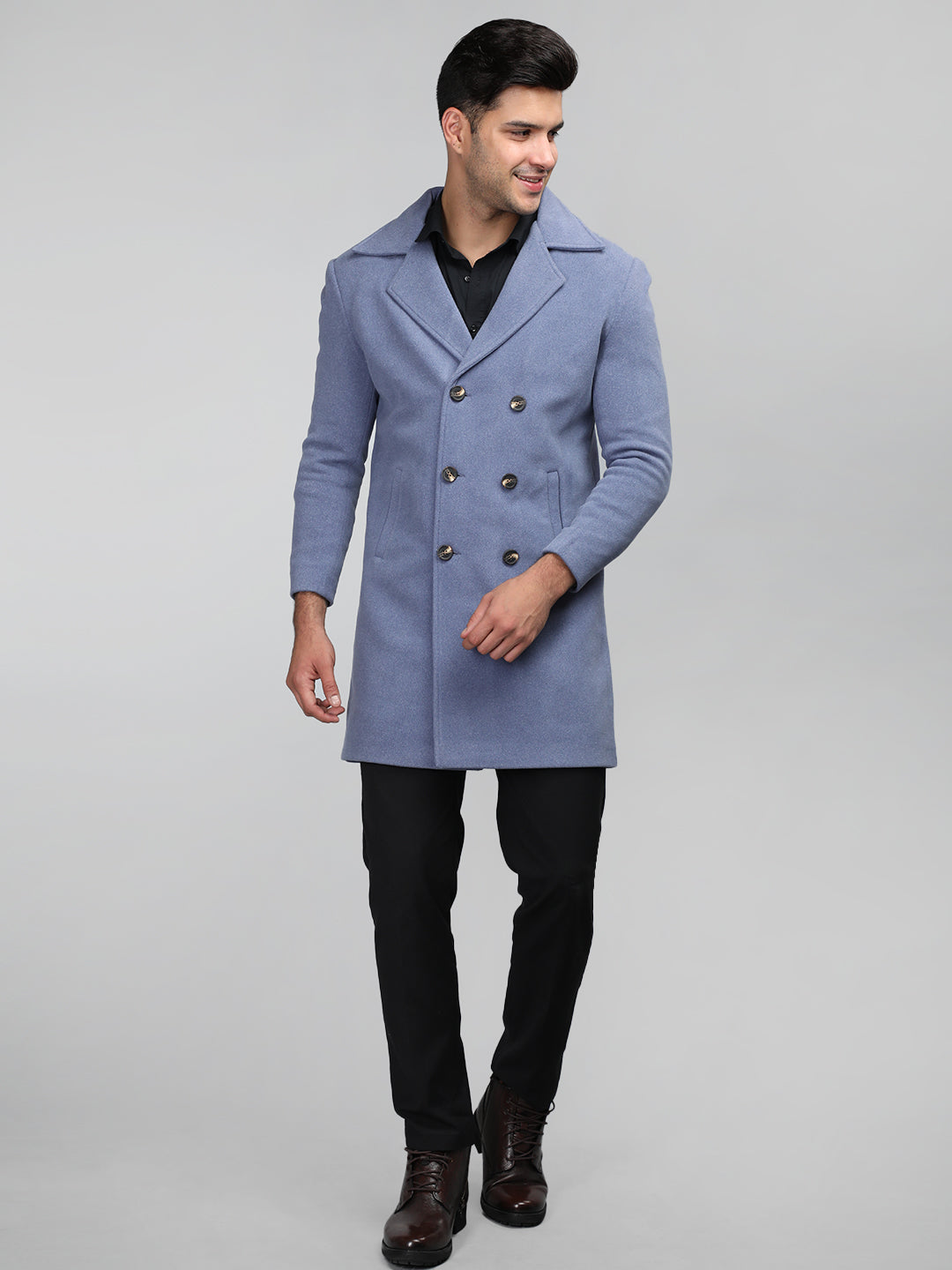 Men Double Breasted Long Coat