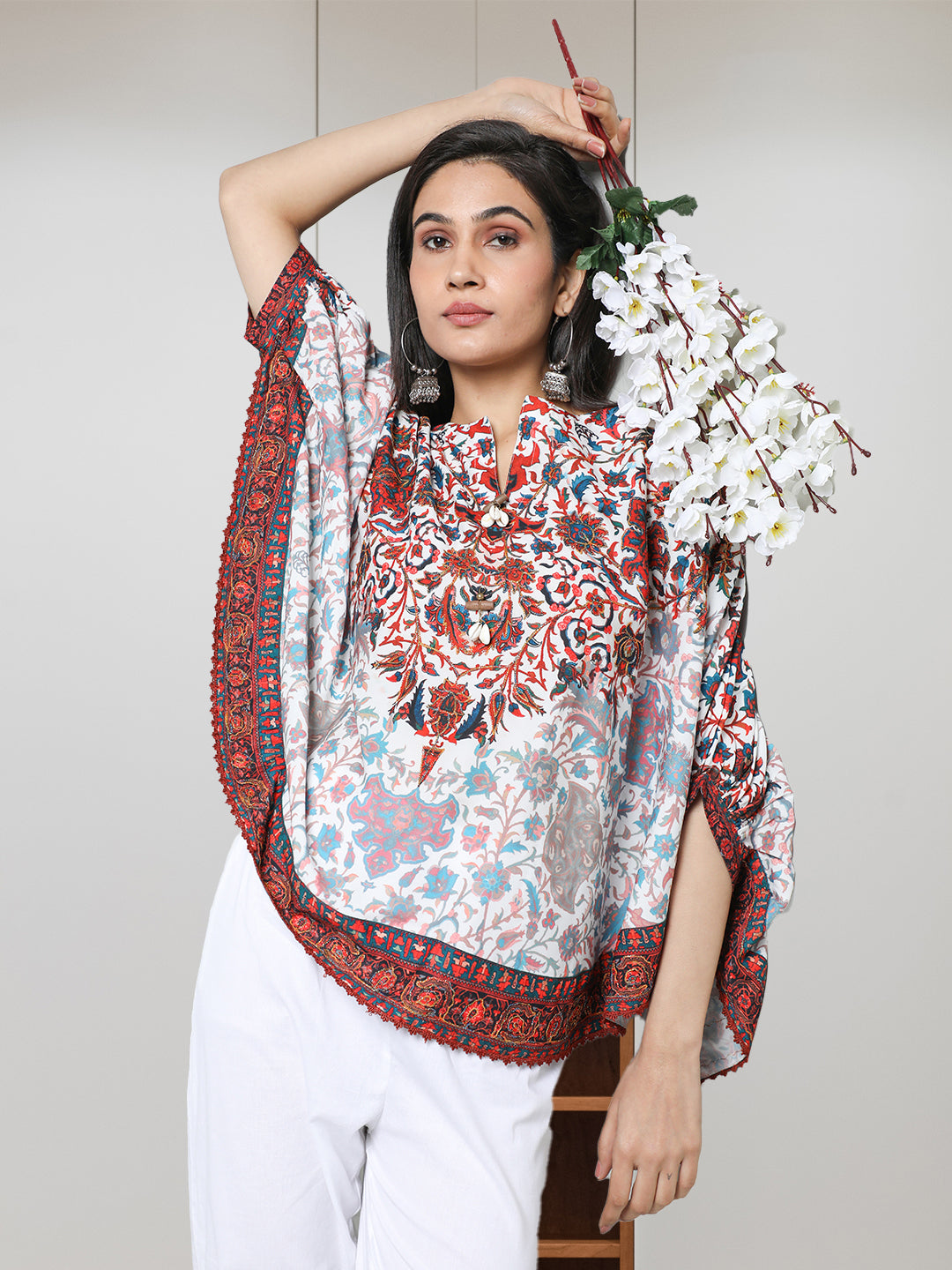 Women Printed Embroidered Kaftan Top