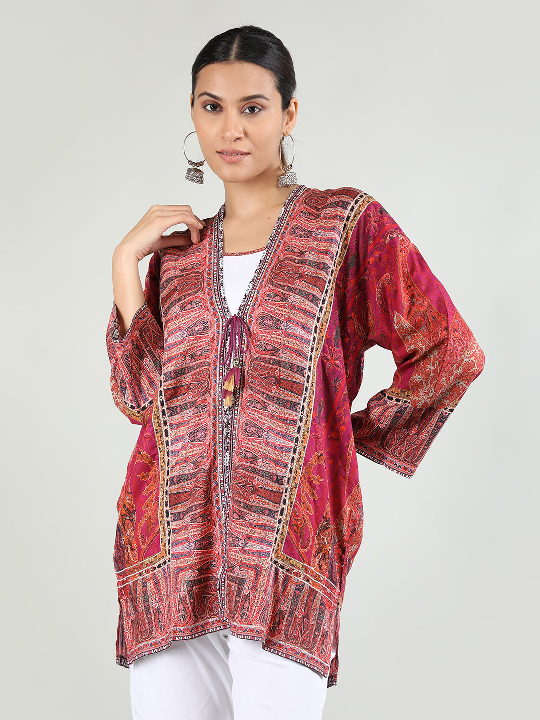 Women Printed Tie-Up Embroidered Shrug