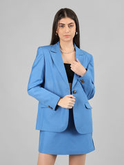 Women Solid Blazer with Skirt Set