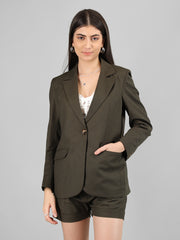 Women Solid Blazer with Skirt Set