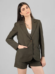 Women Solid Blazer with Skirt Set