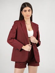 Women Solid Blazer with Skirt Set