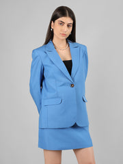 Women Solid Blazer with Skirt Set