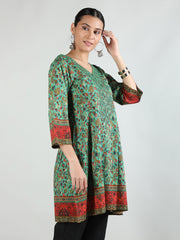 Women Printed V-Neck Embroidered Kurti