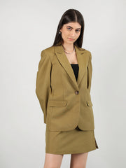 Women Solid Blazer with Skirt Set