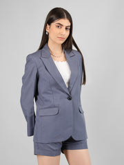 Women Solid Blazer with Skirt Set