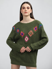 DLANXA Handmade Crochet Round Neck Fullsleeve Top For Women