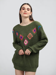 DLANXA Handmade Crochet Round Neck Fullsleeve Top For Women