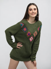 DLANXA Handmade Crochet Round Neck Fullsleeve Top For Women