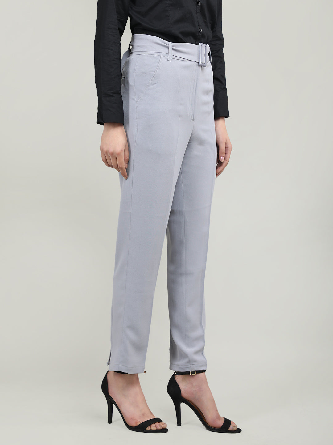 Smarty Pants women's cotton lycra ankle length blue color formal trouser