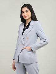 Women Solid Double-Breasted Blazer