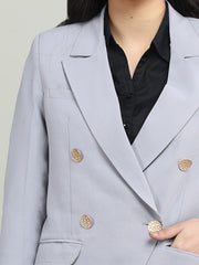 Women Solid Double-Breasted Blazer