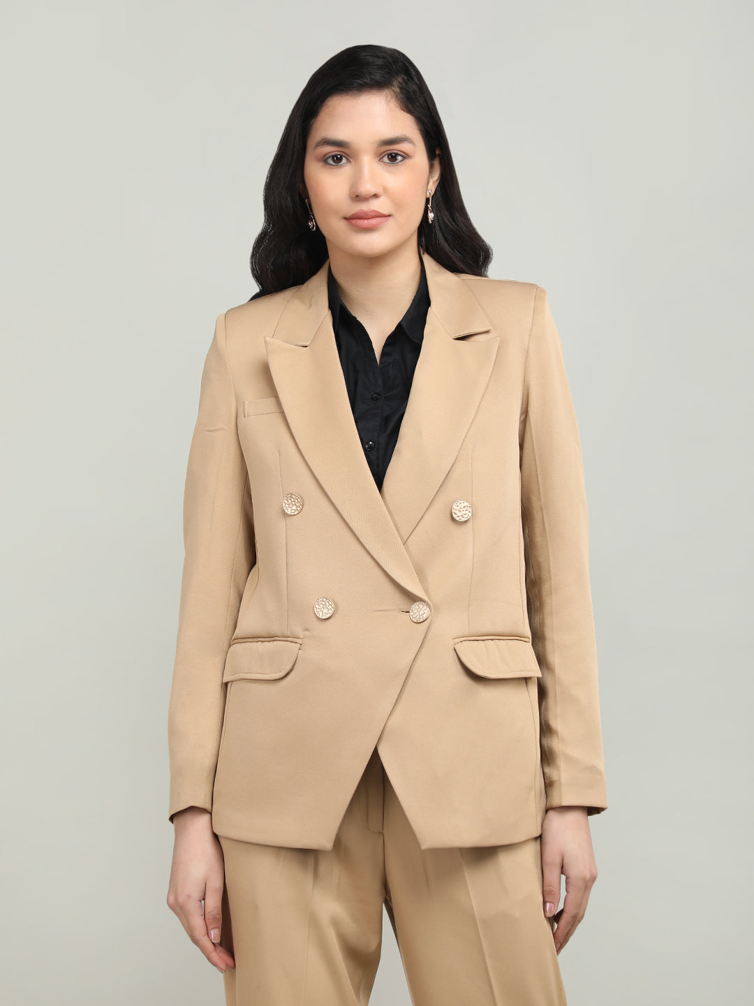 Women Solid Double-Breasted Blazer