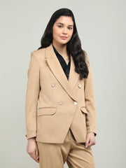 Women Solid Double-Breasted Blazer