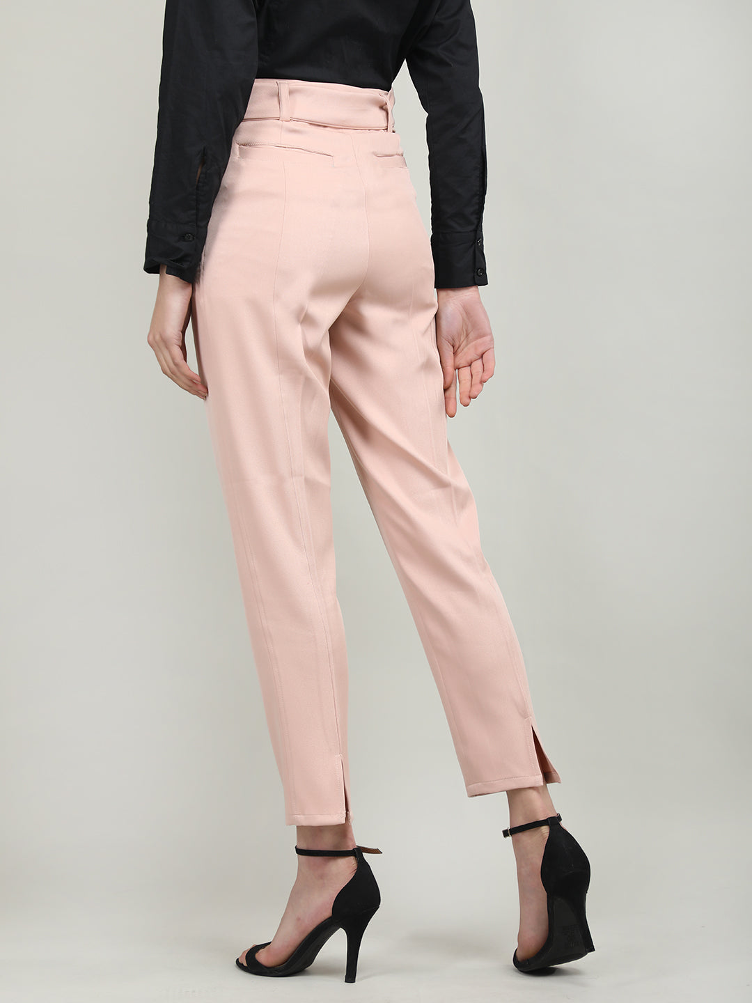 Women Solid Baby Pink Cotton Pencil Pant