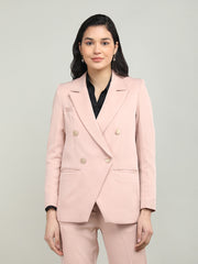 Women Solid Double-Breasted Blazer