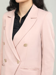 Women Solid Double-Breasted Blazer