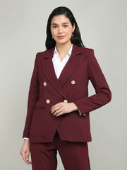 Women Solid Double-Breasted Blazer