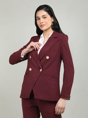 Women Solid Double-Breasted Blazer