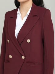 Women Solid Double-Breasted Blazer