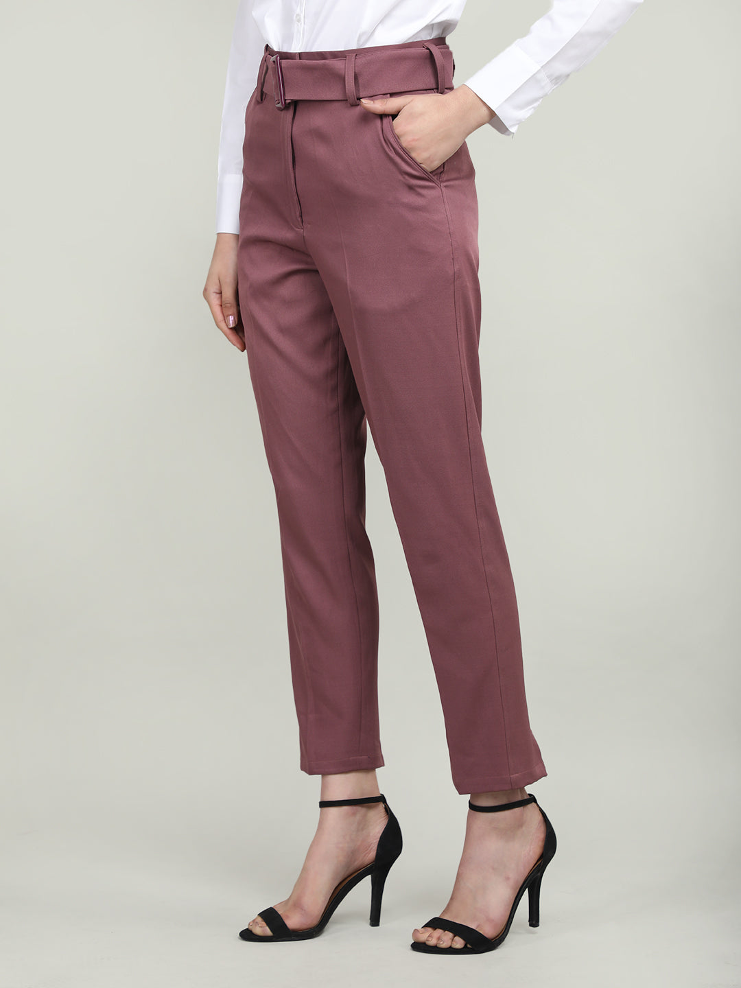 Wide trousers with side stripe - Burgundy/Powder - Ladies | H&M IE