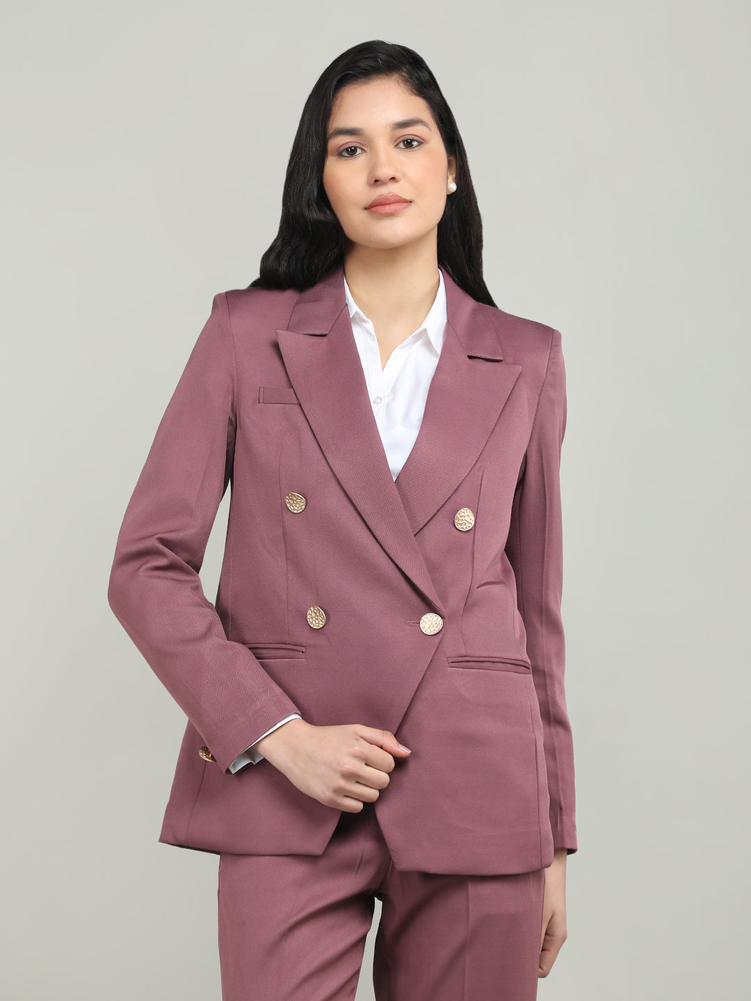 Women Solid Double-Breasted Blazer