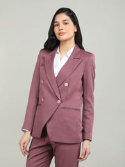 Women Solid Double-Breasted Blazer