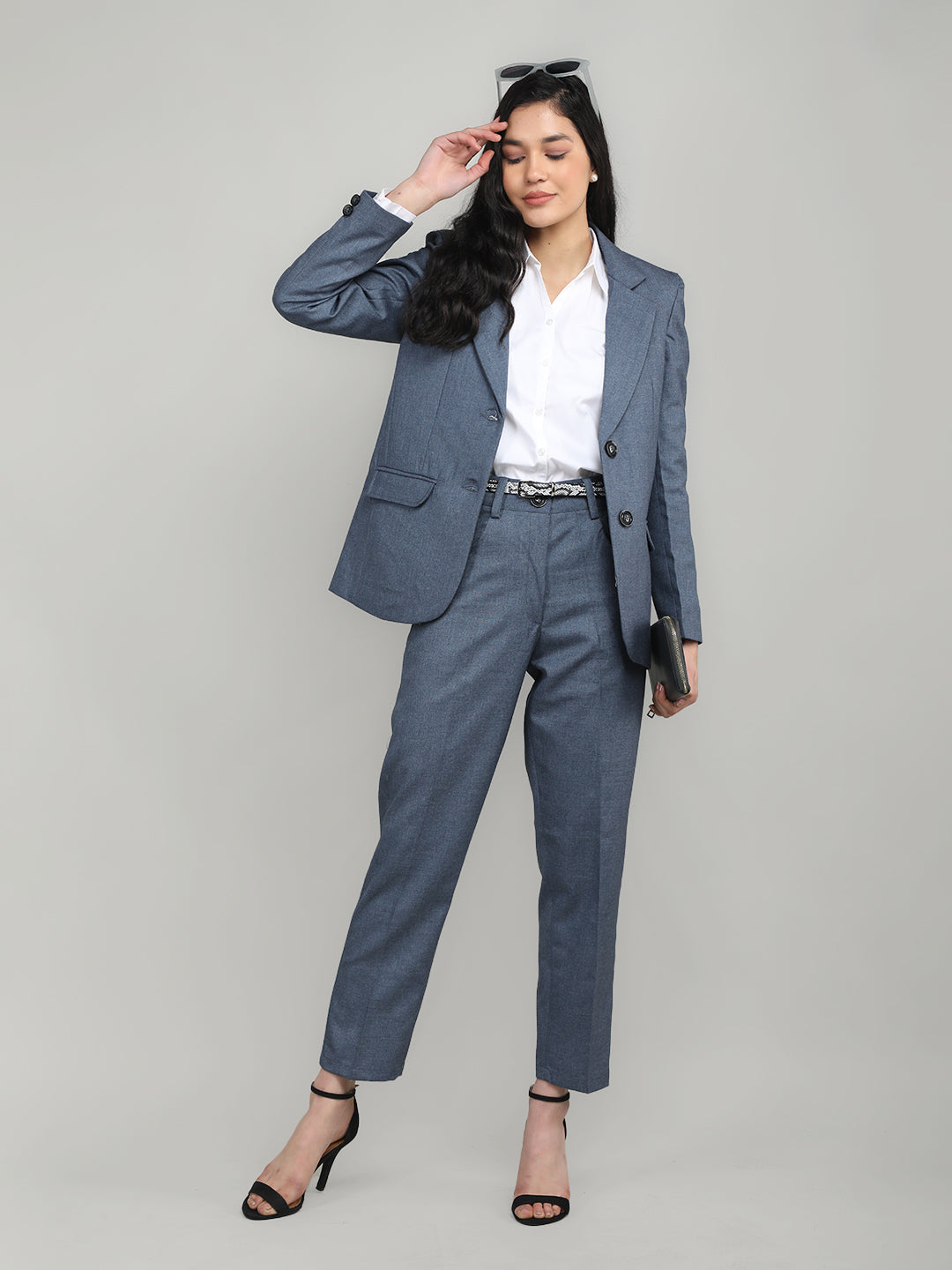 Two Piece Set Women Business Suits Black And Grey Elegant Office