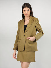 Women Solid Blazer with Skirt Set