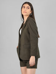 Women Solid Blazer with Skirt Set