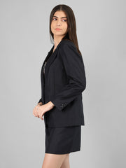 Women Solid Blazer with Skirt Set