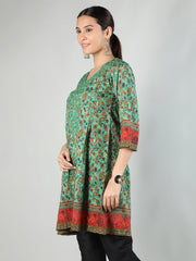 Women Printed V-Neck Embroidered Kurti