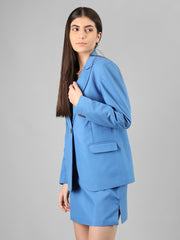 Women Solid Blazer with Skirt Set