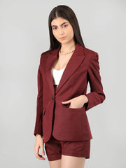 Women Solid Blazer with Skirt Set