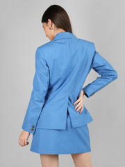 Women Solid Blazer with Skirt Set