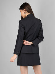 Women Solid Blazer with Skirt Set