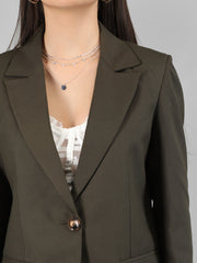 Women Solid Blazer with Skirt Set