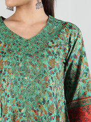 Women Printed V-Neck Embroidered Kurti