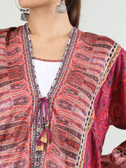 Women Printed Tie-Up Embroidered Shrug