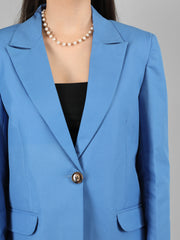 Women Solid Blazer with Skirt Set