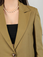 Women Solid Blazer with Skirt Set