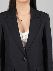 Women Solid Blazer with Skirt Set